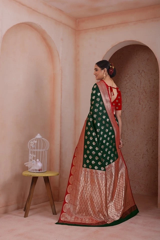 Indian Soft Silk Weaving Saree With Banarasi Jari Work With Blouse 11-VF image 15