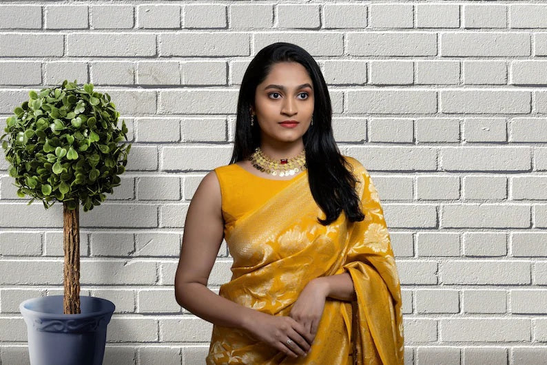 Yellow Color Soft Lichi Silk & Jacquard Weaving Work Saree image 5