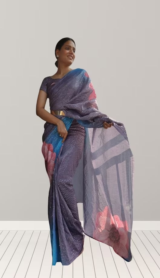 Premium Vichitra Silk Ready To Wear Saree With Blouse image 3