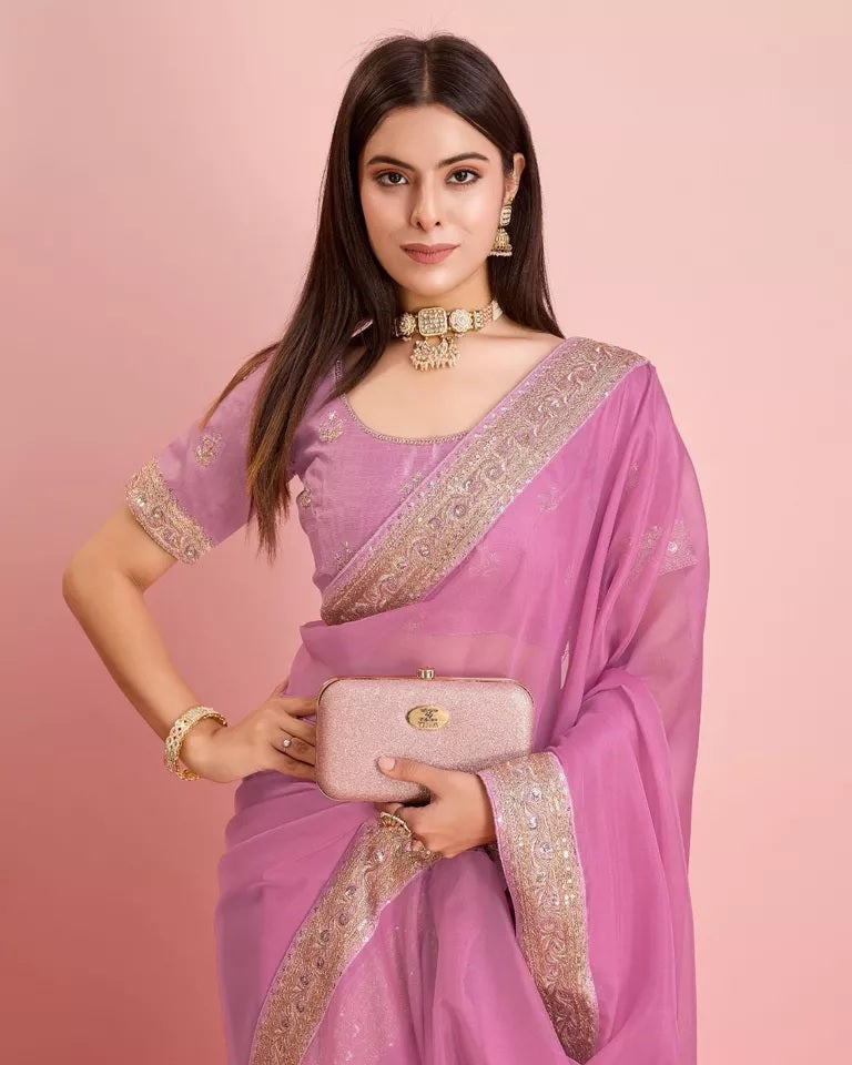 Tabby Silk Organza, Embroidery Lace Work Saree image 4
