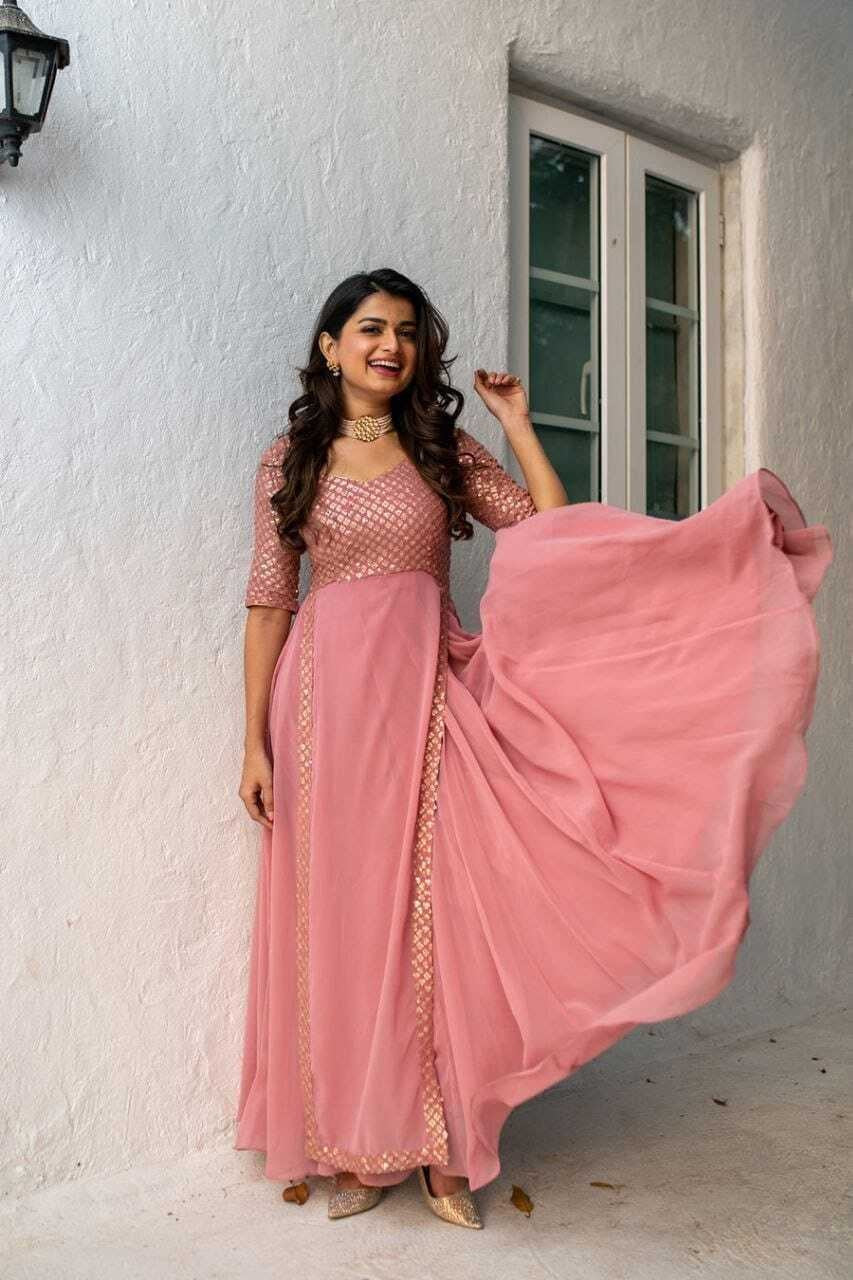 Full Stitched Georgette With Sequence Embroidery Work Anarkali Dress image 1