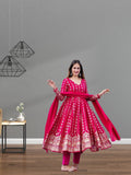 Rani Heavy Muslin Fancy Thread Mirror Work Gown Pant Dupatta image 2