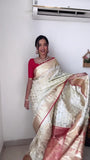 White Soft Lichi Silk & Jacquard Border Saree With Blouse image 2