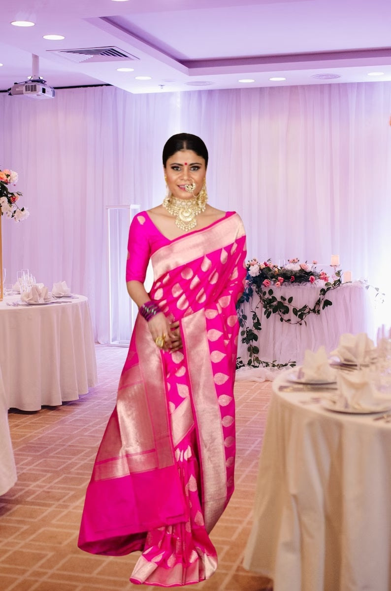 Pink Soft Lichi Silk Saree image 3