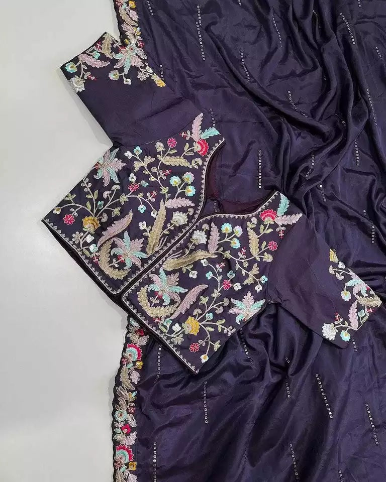 Heavy Glooming Rangoli Silk Embroidery Sequence Work Saree image 4