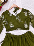Mehendi Blooming Georgette Full Stitched Crop Top Choli image 7