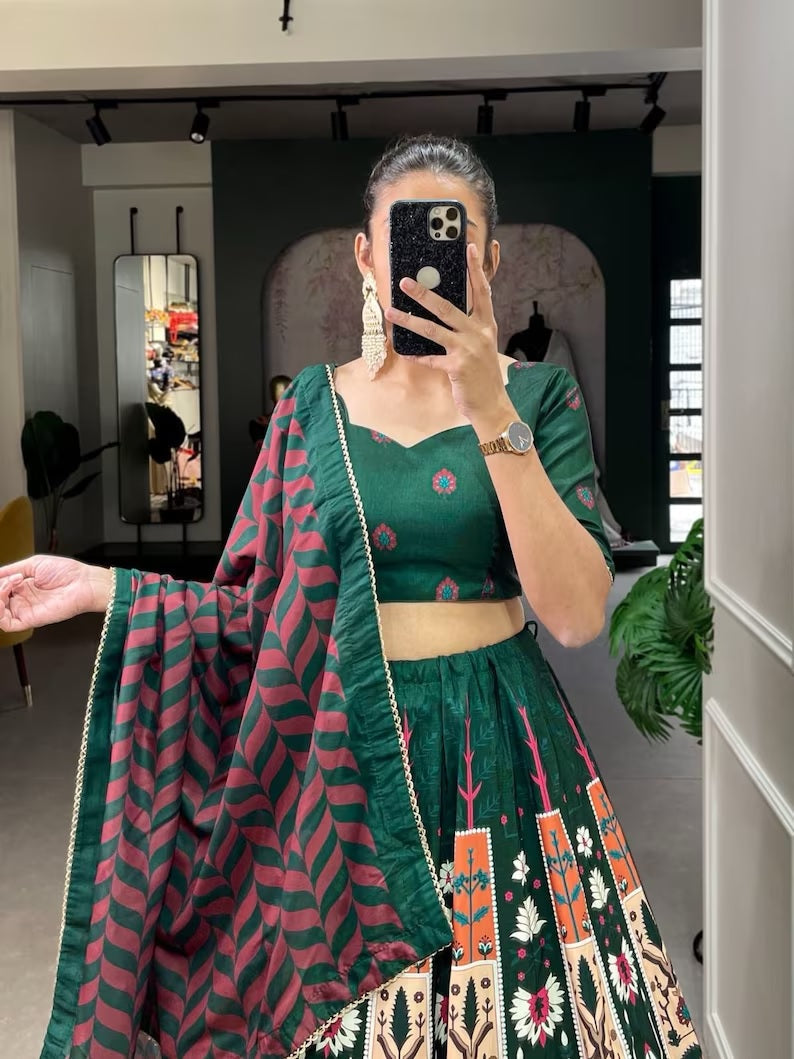 Vaishali Silk & Printed With Lace Border Lehenga choli Dupatta image 6