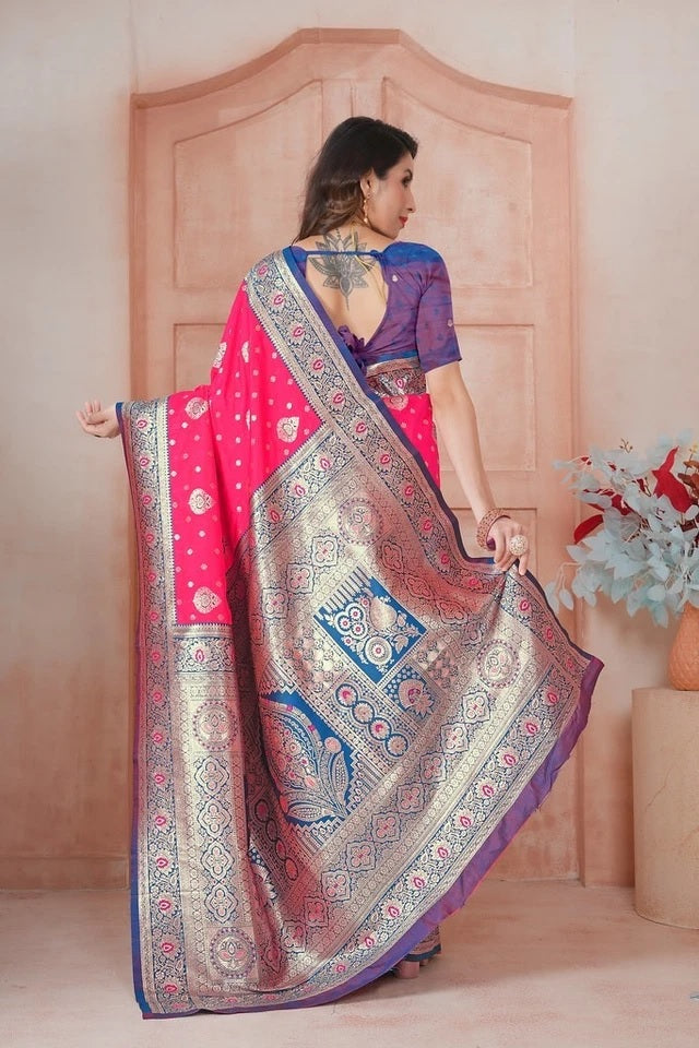 Elegant Soft Silk Weaving Saree With Banarasi Jari Work With Blouse 11-VF image 15