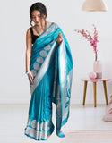 Pure Lichi Silk Zari Golden Weaving Saree With Blouse image 4