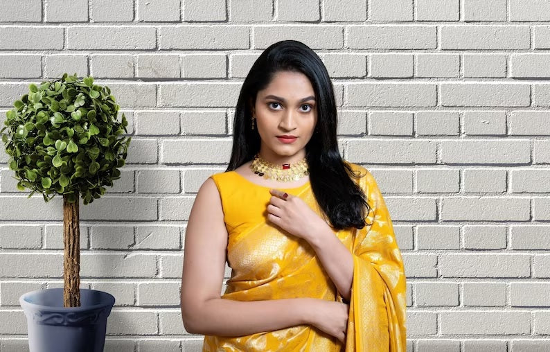 Yellow Color Soft Lichi Silk & Jacquard Weaving Work Saree image 6