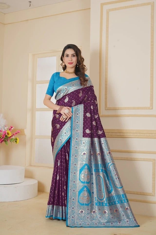Traditionl Soft Silk Weaving Saree With Banarasi Jari Work With Blouse11-VF image 8
