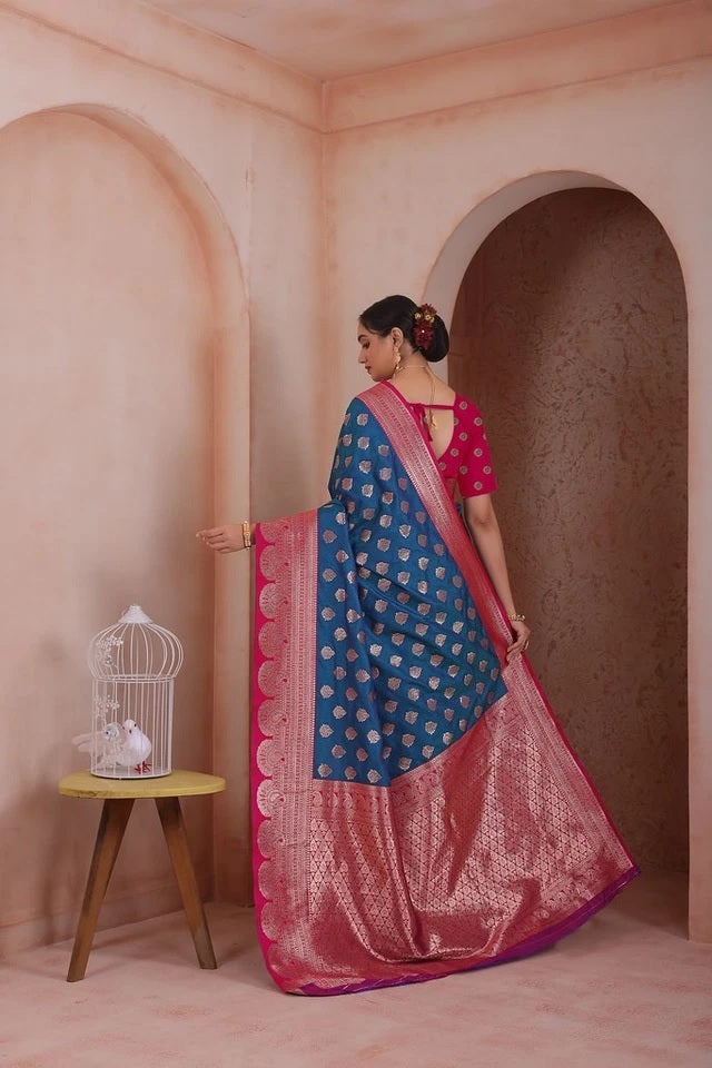 Indian Soft Silk Weaving Saree With Banarasi Jari Work With Blouse 11-VF image 16