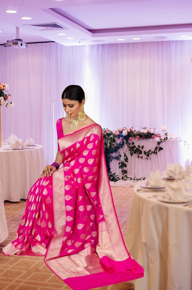 Pink Soft Lichi Silk Saree image 4