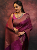 Redviolet Banarasi Soft Silk Saree With Unstitched Blouse image 9