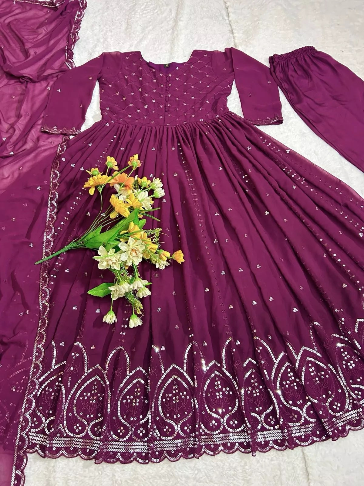 Faux Georgette Embroidery Sequence Work Salwar Kameez With Dupatta image 6