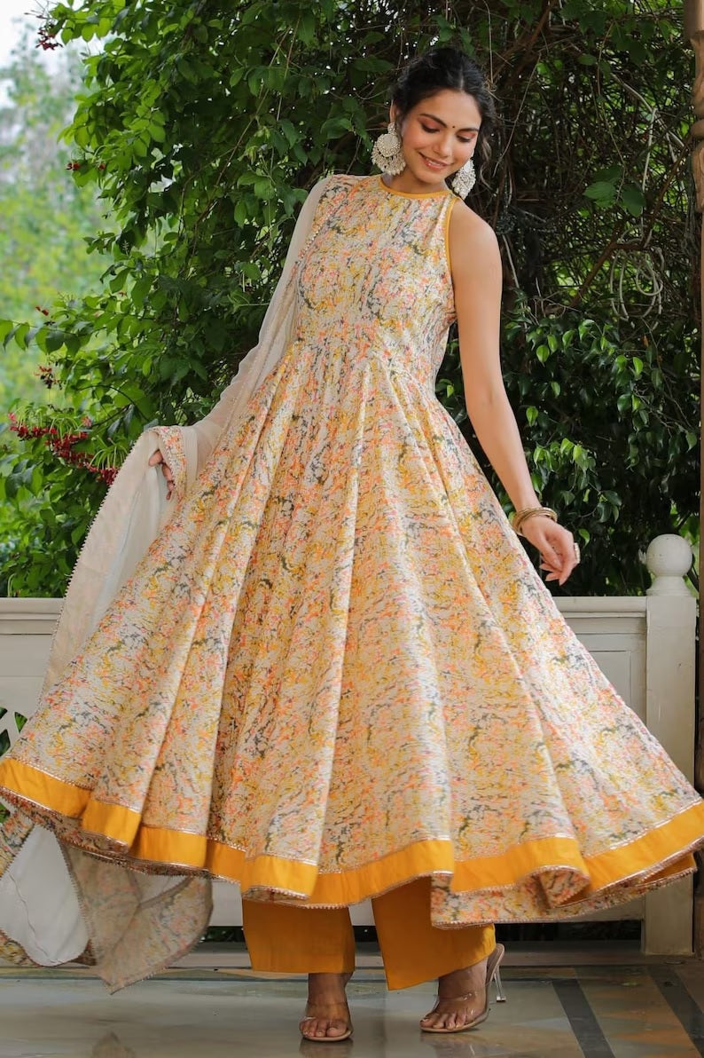 Multi Color Premium Cotton kurta with pant dupatta set image 1