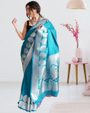 Pure Lichi Silk Zari Golden Weaving Saree With Blouse image 5