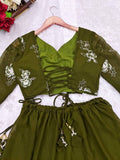 Mehendi Blooming Georgette Full Stitched Crop Top Choli image 8