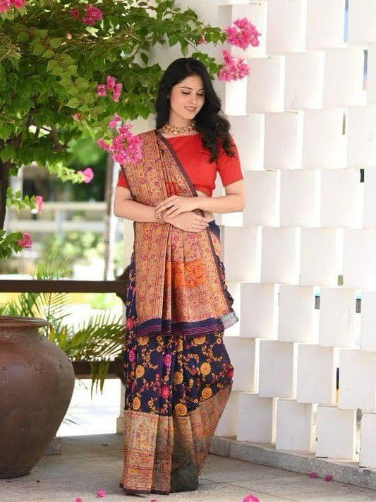Banarsi Soft Jacquard Border Saree With Blouse image 1