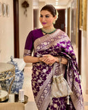 Wine Soft Lichi Silk Jacquard Border Saree image 1
