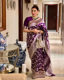 Wine Soft Lichi Silk Jacquard Border Saree image 2