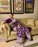 Wine Soft Lichi Silk Jacquard Border Saree image 4