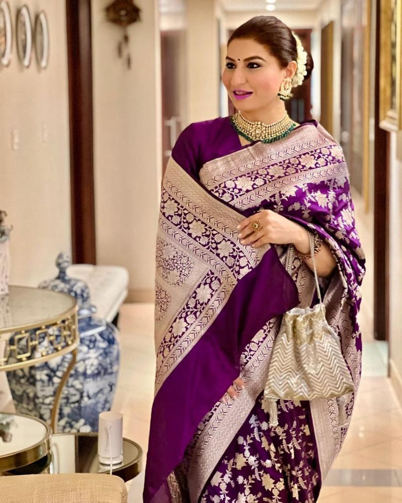 Wine Soft Lichi Silk Jacquard Border Saree image 3