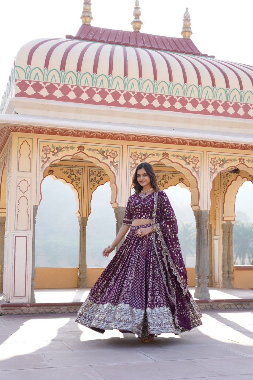 Viscose Jacquard Embroidery & Sequence Work Lehenga Choli With Dupatta image 2