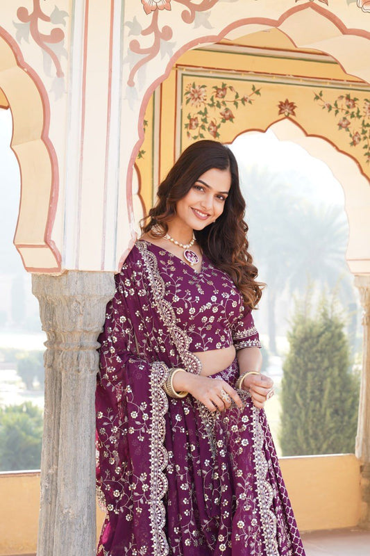 Viscose Jacquard Embroidery & Sequence Work Lehenga Choli With Dupatta image 1