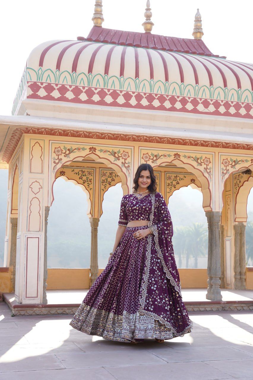 Viscose Jacquard Embroidery & Sequence Work Lehenga Choli With Dupatta image 4