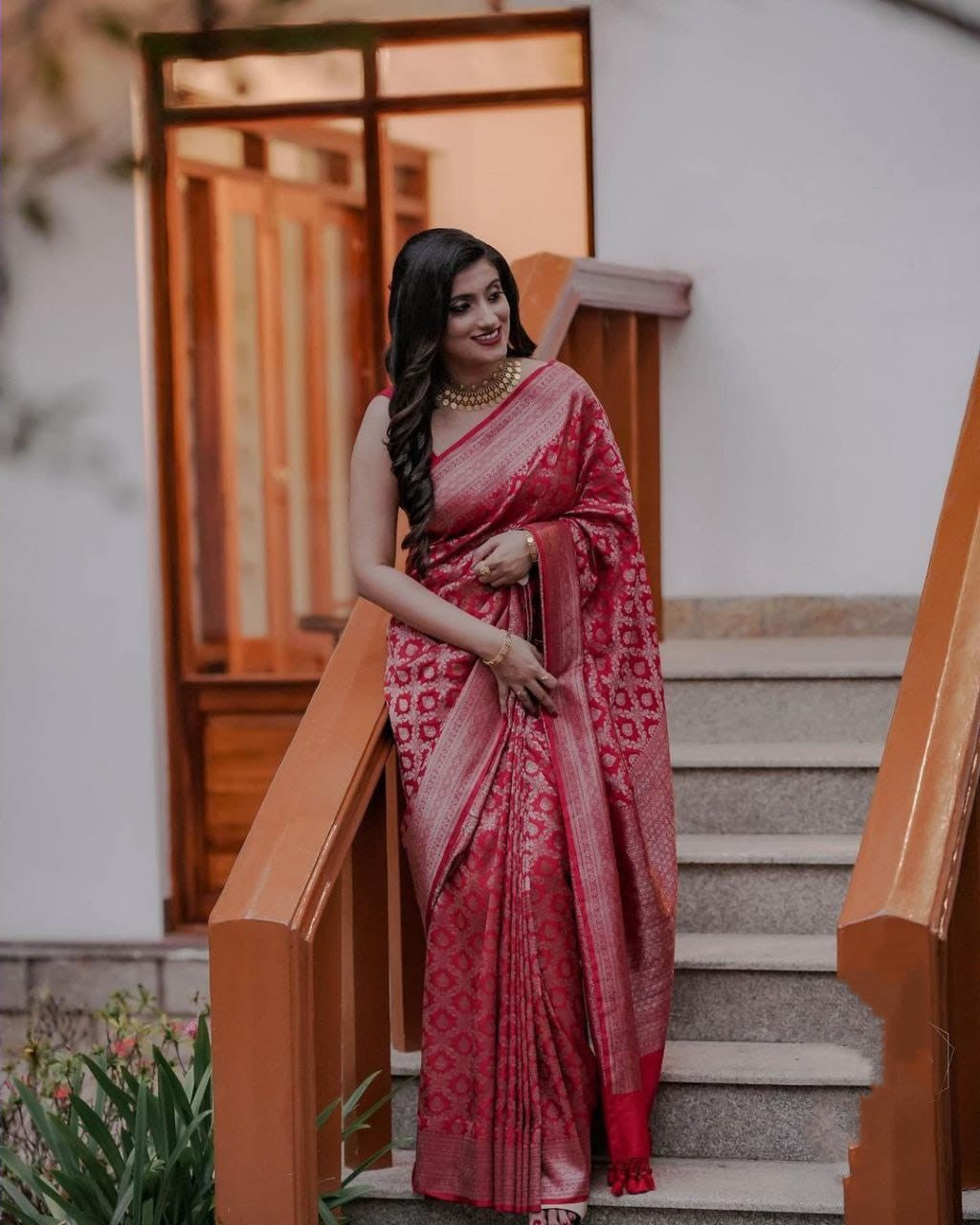 Soft Silk With Golden Zari Work Saree image 1