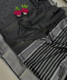 Black Banarasi Soft Silk Plain Saree with Unstitched Blouse image 8