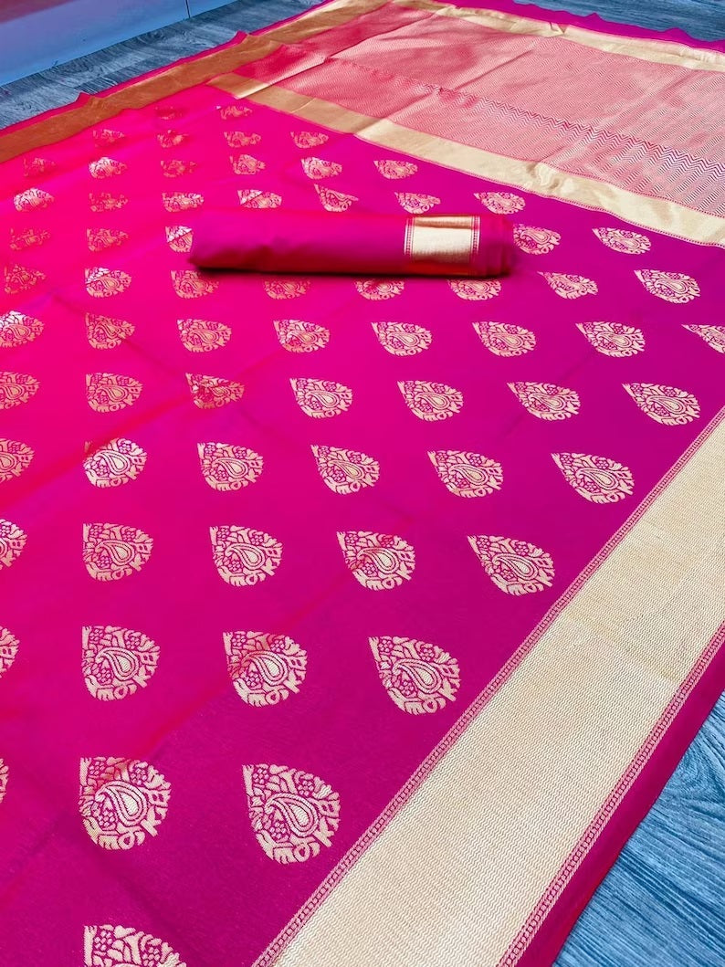 Pink Soft Lichi Silk Saree image 5