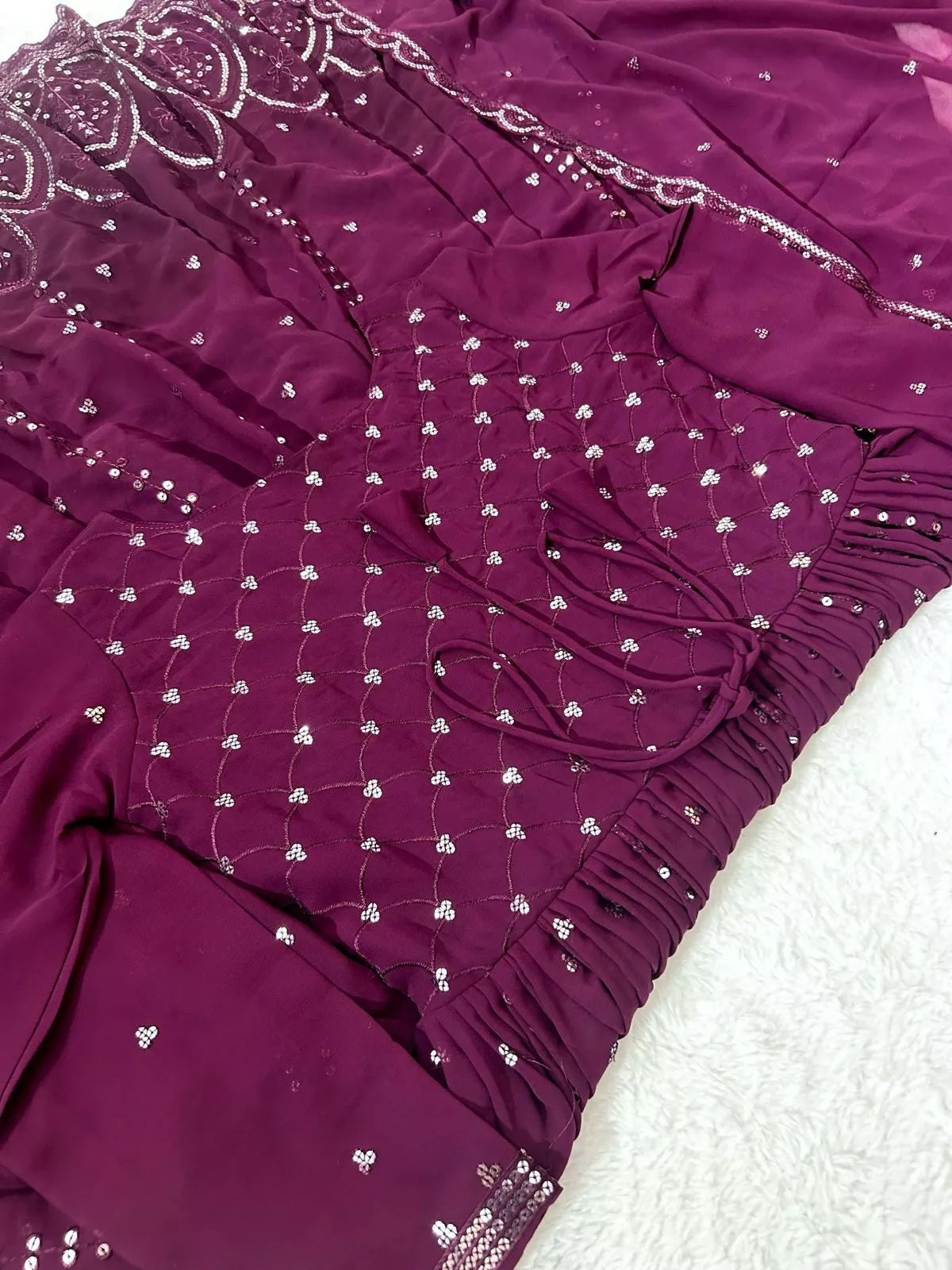 Faux Georgette Embroidery Sequence Work Salwar Kameez With Dupatta image 7