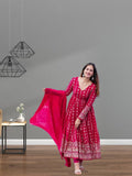 Rani Heavy Muslin Fancy Thread Mirror Work Gown Pant Dupatta image 4