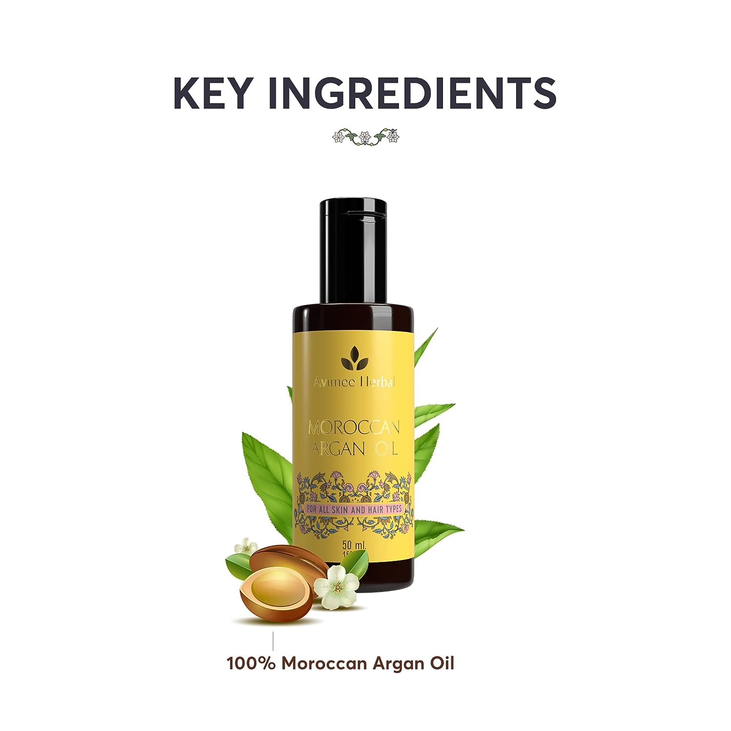 Avimee Herbal Pure Moroccan Argan Oil For Dry and Coarse Hair & Skin 50 ml image 2