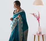 Pure Lichi Silk Zari Golden Weaving Saree With Blouse image 6