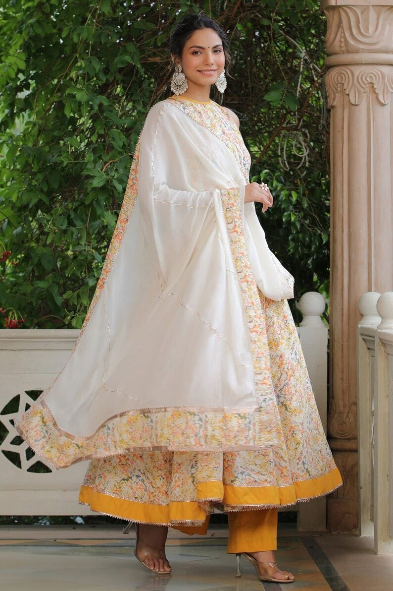 Multi Color Premium Cotton kurta with pant dupatta set image 3