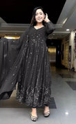 Black Faux Georgette With Embroidery Sequence Work Salwar Kameez Dupatta image 1