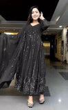 Black Faux Georgette With Embroidery Sequence Work Salwar Kameez Dupatta image 1