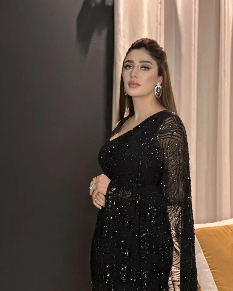 Black Georgette Embroidery Sequence Work Saree With Unstitched Blouse image 5