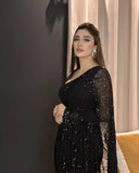 Black Georgette Embroidery Sequence Work Saree With Unstitched Blouse image 5