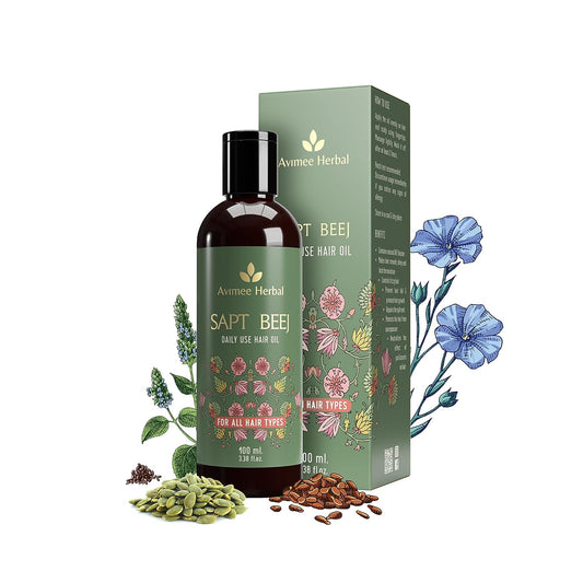 Avimee Herbal Sapt Beej Hair Oil 7 Oils In One Non Sticky & Non Greasy Hair Oil  Stronger Hair, Nourished Scalp With Goodness of 7 Seeds 100ml image 1
