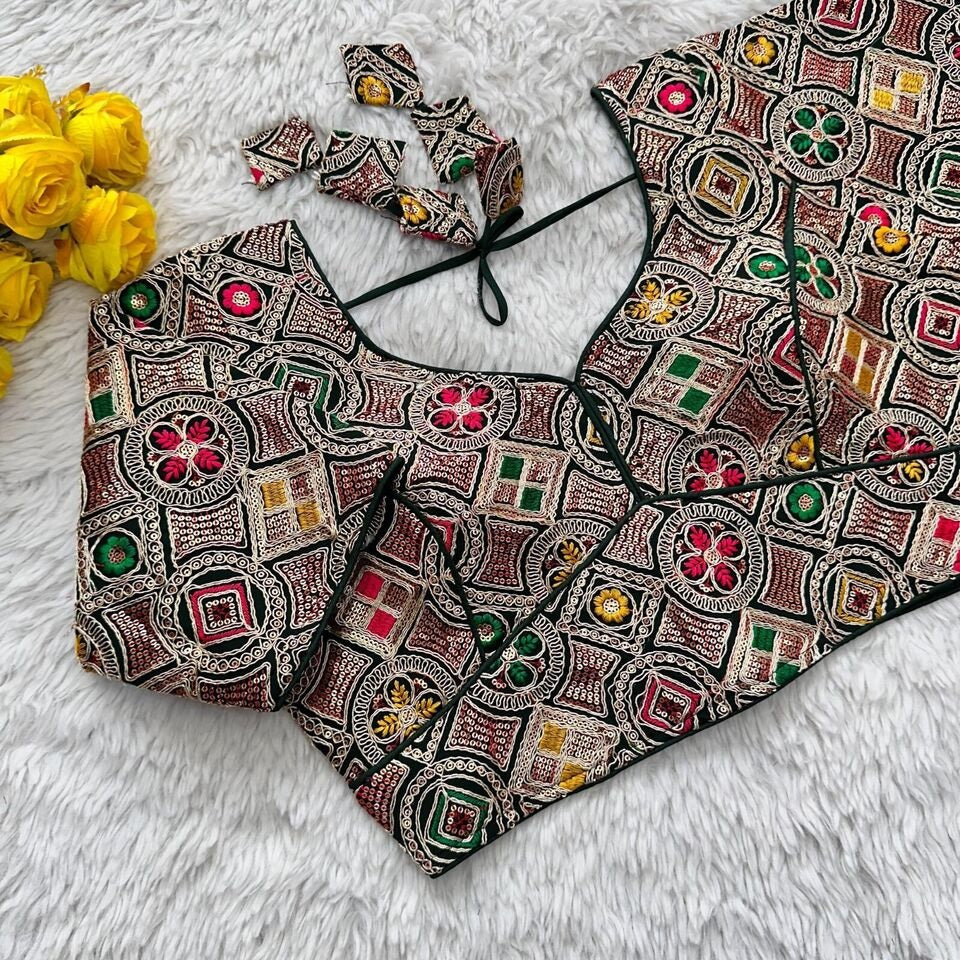 Pure Georgete Heavy Coading Work Blouse Designer Saree Blouse image 13