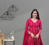 Rani Heavy Muslin Fancy Thread Mirror Work Gown Pant Dupatta image 5