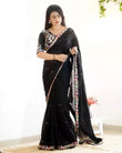 Black Heavy Glooming Rangoli Silk Saree Stitched Blouse image 1