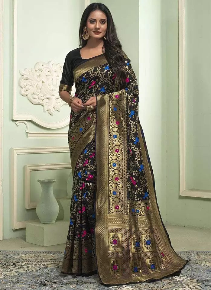 Banarasi Soft Silk Saree With Unstitched Blouse image 1