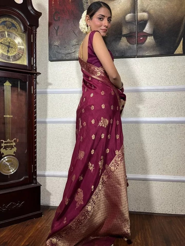 Banarasi Soft Silk Saree Unstitched Blouse image 7