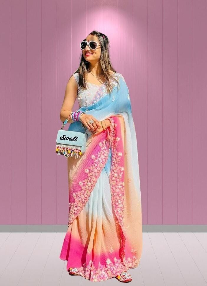 Georgette Multi Color Classic Saree image 1