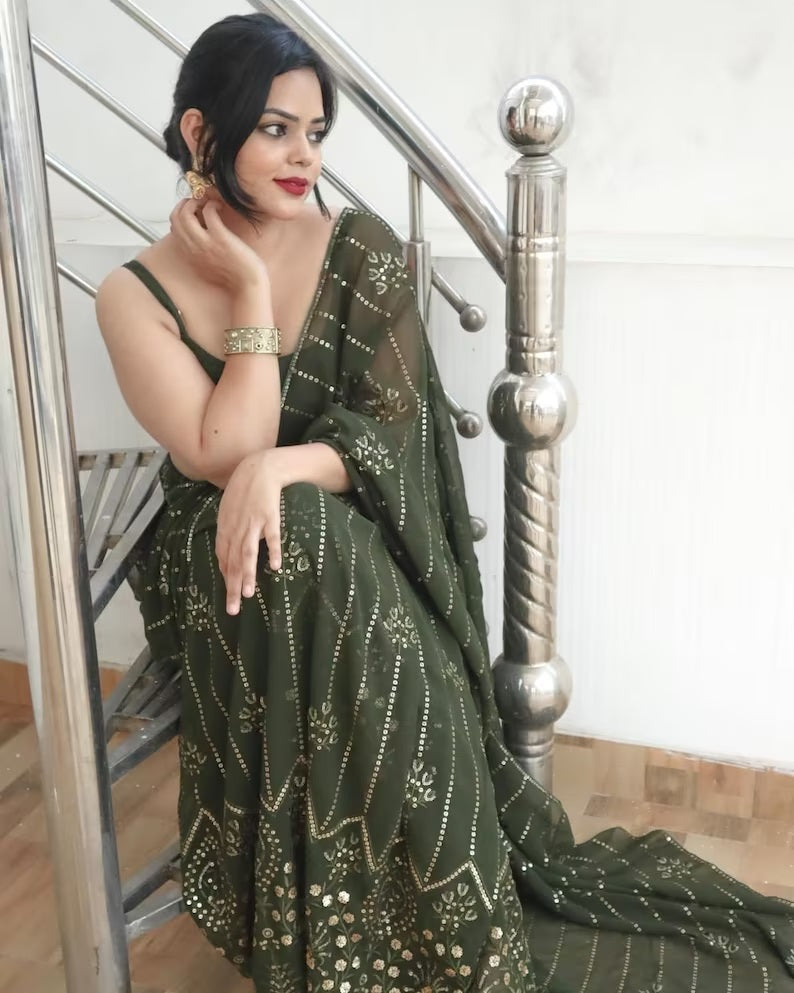 Mehendi Color Georgette Saree image 2